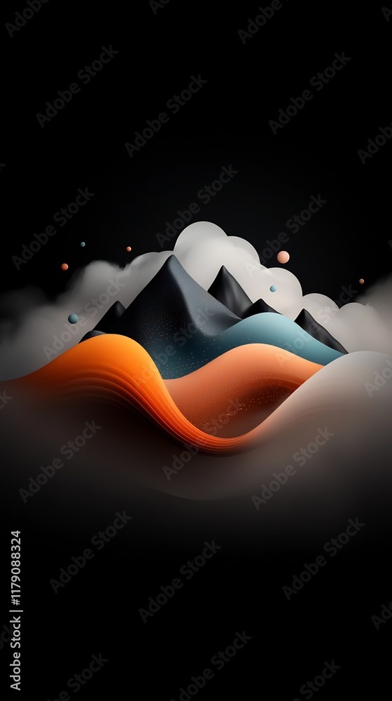 Poster moody abstract landscape with a deep dark background and a mesmerizing wave like pattern created by 