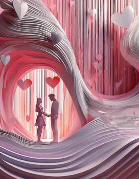 Romantic Love Illustrations - Abstract Valentine&rsquo;s Art with Hearts, Couples, and Warm Colors for Love-Inspired Decor