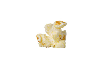 macro popcorn on isolated and white background close up