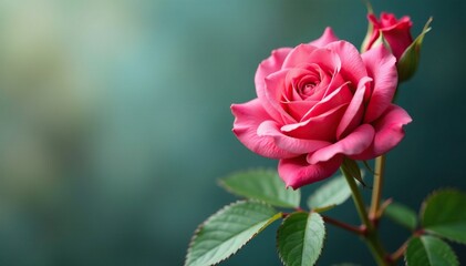 Unfurling rose blooms on a branch, showcasing intricate details, bloom, leaves