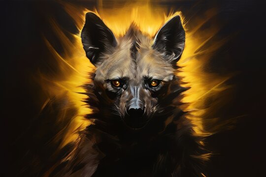 a dark brown and gray hyena chalk piece bursts into smaller hyen