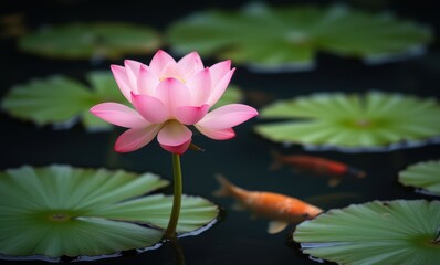 Beautiful pink lotus flower in pond