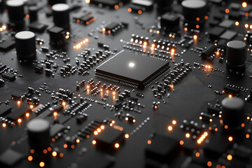 Top View of Electronic Circuit Board - Dark Grayscale Ultra Detail