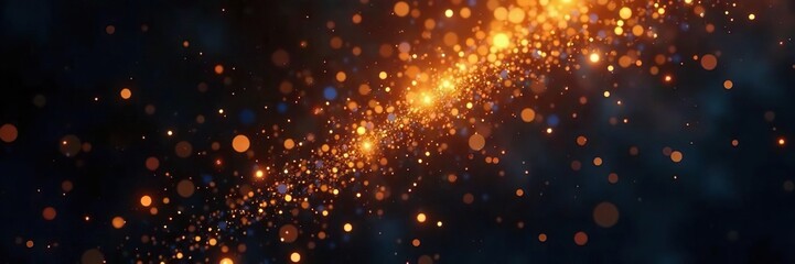 Fototapeta premium Sparkling golden specks float in a dark space, float, sparkling, stardust