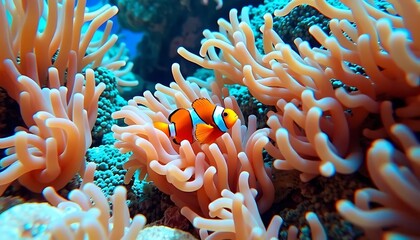 Fototapeta premium Clownfish in Vibrant Coral Reef: An Underwater Oasis