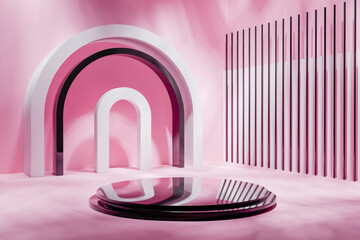 Mockup scene of minimalist geometric shapes and empty platform