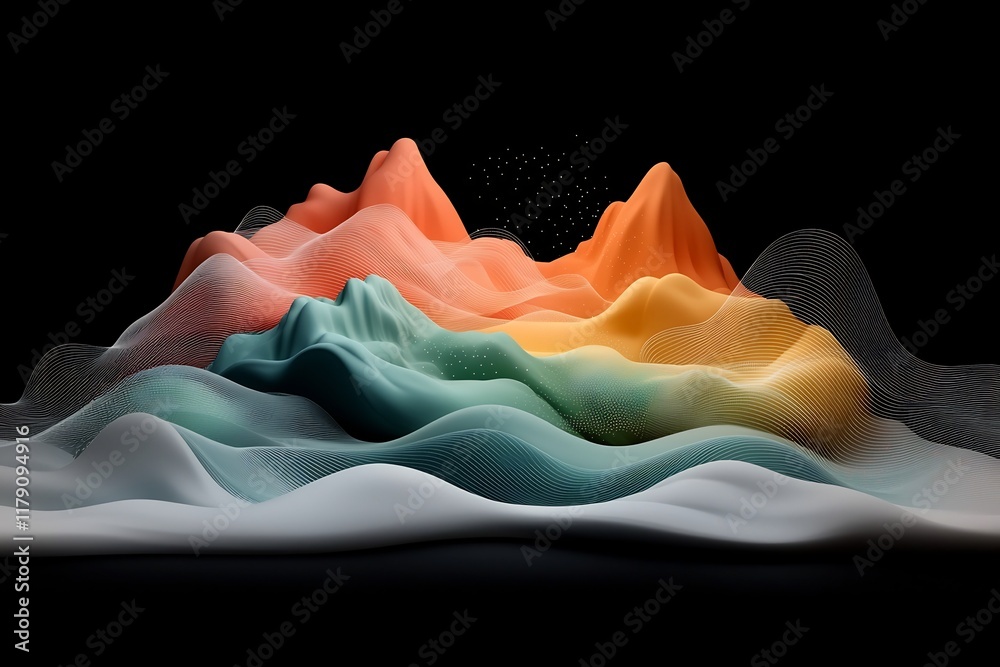 Fototapete surreal wave like pastel landscape flows across a moody black digital by 3d computer graphics and sh