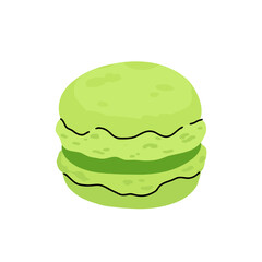 Vector set with japanese matcha desserts. Collection with mochi, matcha mille crepe cake and matcha roll cake, pancakes, macaron, soft serve ice cream, matcha tart and cupcake with strawberry.