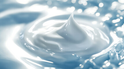 Creamy white substance swirls in clear water creating soft ripples and reflections
