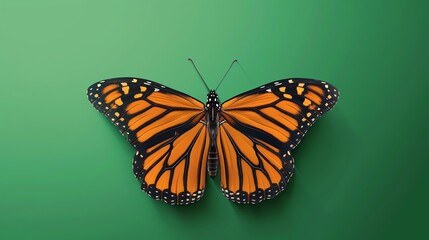 Obraz premium A monarch butterfly on a green background.