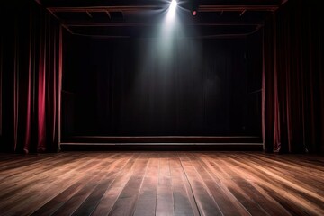 empty theater stage wooden stage with dramatic lighting