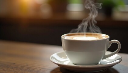 Coffee creamer floats on top of steaming hot beverage, beverage, tableware