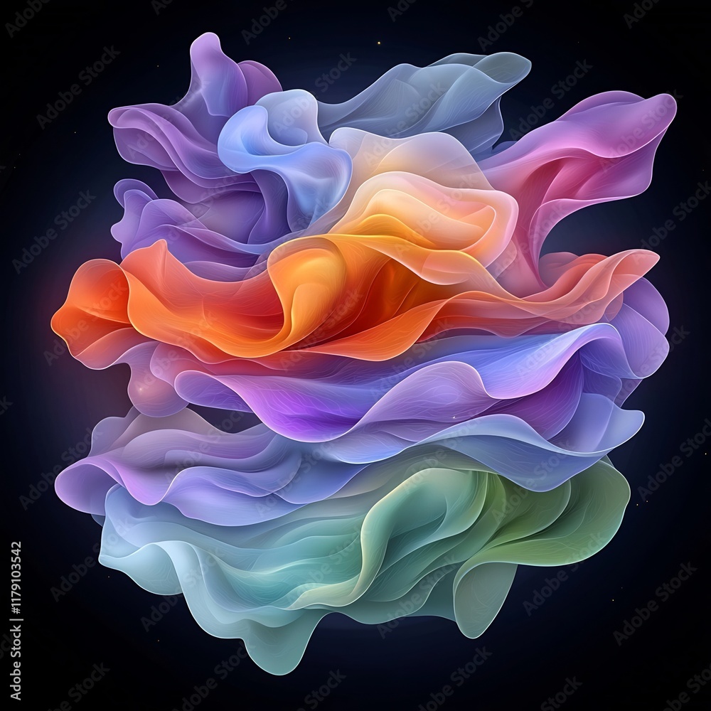Poster Enchanting abstract depicting flowing iridescent forms in a mesmerizing luminous composition  Expressive digital brushwork and hyper detailed rendering create a sublime