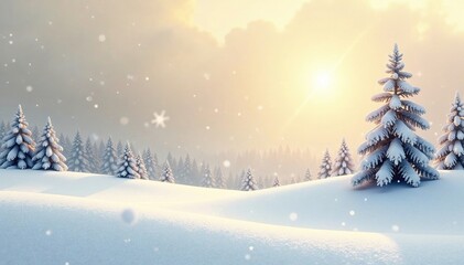 Obraz premium Snowflakes gently fall on a serene winter landscape with a vast expanse of white snow and silver trees against a pale gold background, peaceful, snowflake, silver