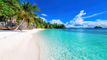 Fototapeta premium Serene Island Beach with Turquoise Waters and White Sands
