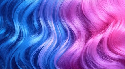 Obraz premium Colorful hair background with a blue and pink gradient color, long wavy hair texture