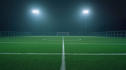 Fototapeta premium Brightly lit football pitch with clear lines