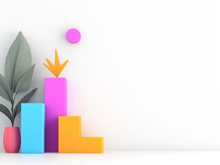 Minimalist white background highlighting an ascending financial graph depicting a positive economic trend  infographic with a bold color palette and contemporary data visualization design