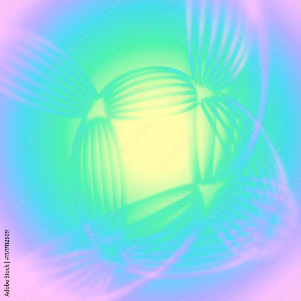 Aufkleber Illustration of oval shapes composed of thin multicolored lines. Colorful gradients of shades create an effect of lightness and airiness. 3d rendering