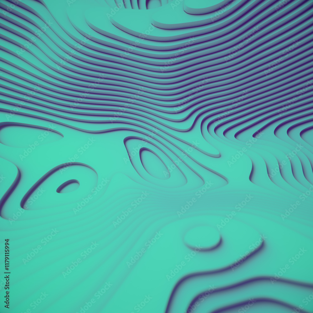 Leinwandbilder complex abstract pattern of green wavy lines. 3d rendering digital illustration
