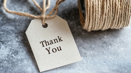 Thank you tag with twine on textured background