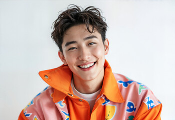 High-Key Portrait of a Korean Male Model – A Vibrant and Approachable Composition