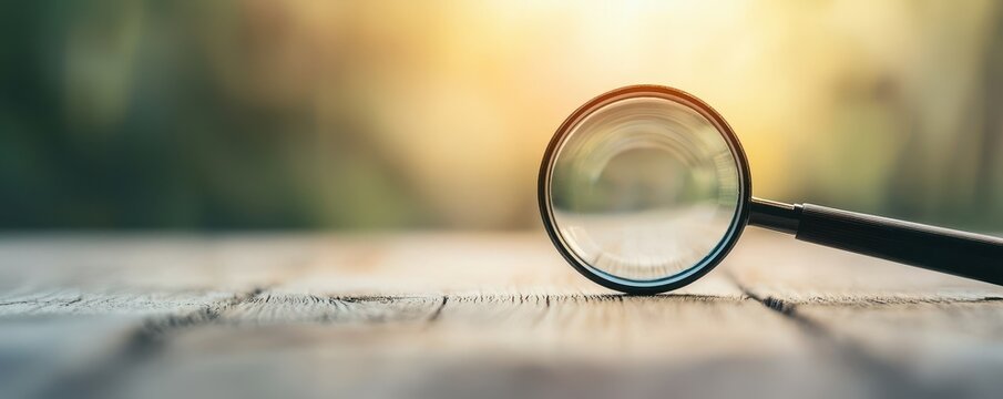 Magnifying Glass on a Wooden Surface with Light Glow