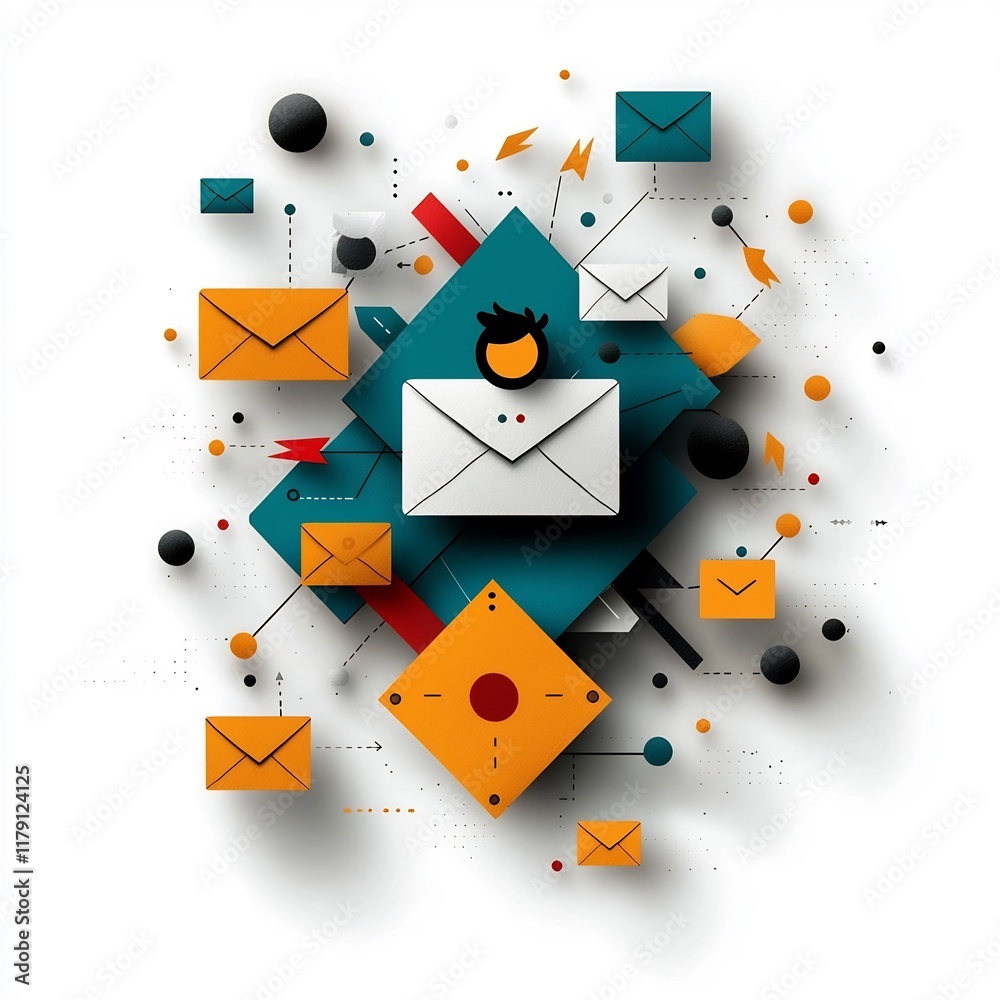 Poster vibrant hand crafted depicting the concept of global digital connectivity and data messaging with dy