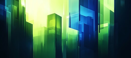 Futuristic Green and Blue Cityscape An Abstract Digital Design with Striking Light Effects