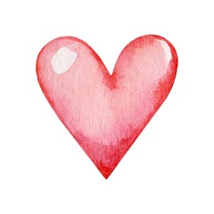 Heart illustration created with watercolor technique in shades of pink and red on a white background