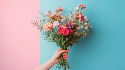 Hand Holding a Bouquet of Flowers