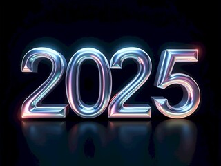 Futuristic Neon 2025 Typography with Blue and Pink Glow for Modern Art