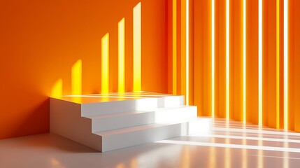 Obraz premium White Steps in Orange Room with Sunlight