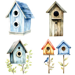 Rustic birdhouse collection display garden digital art nature aerial view home decor inspiration