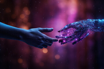 Exceptional Robot hand and human touching together network technology