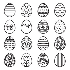 Set of easter egg line art editable icons