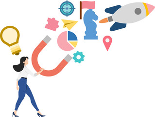 磁石を持つ女性のイラスト