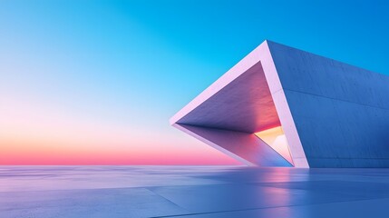 Sleek Geometric Building Against Vivid Sky at Sunset or Sunrise