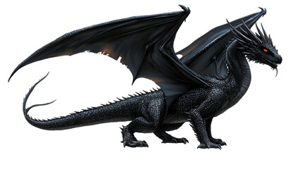 Black dragon with red eyes isolated on a transparent background, PNG
