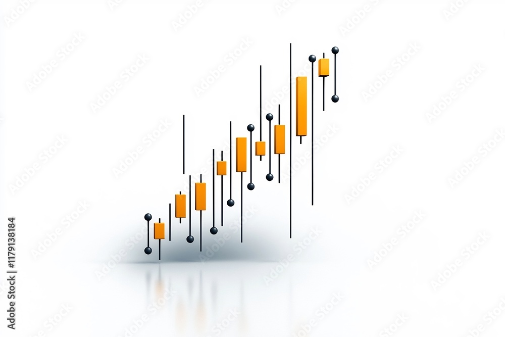 Poster ascending financial graph displaying comprehensive data points on a stark white surface representing