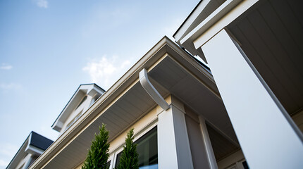 Residential Building Exterior: Gutters, Columns, and Trim Detail