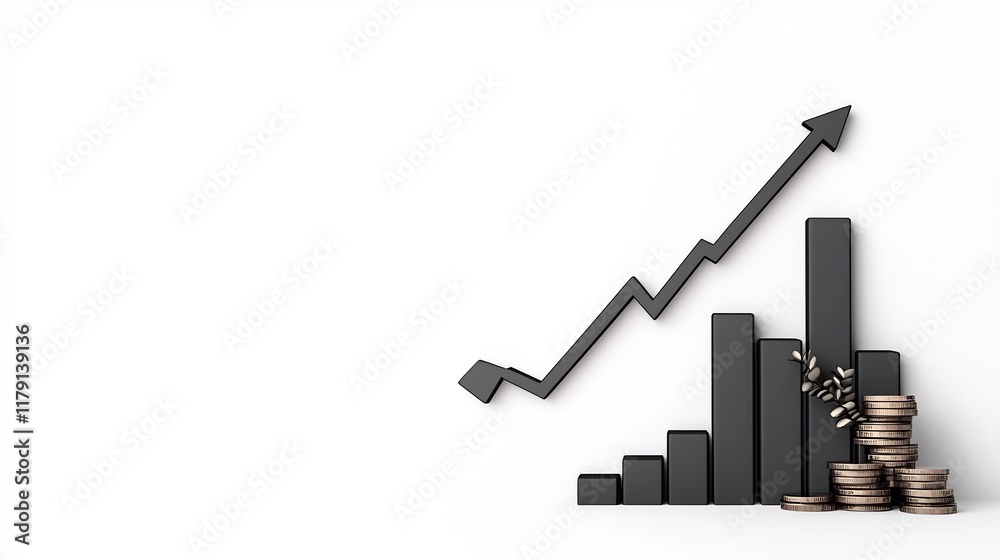 Poster upward pointing financial graph with data visualization on a plain white background conveying positi