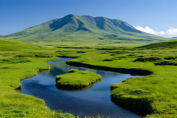 Serene River Landscape Illustration