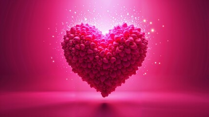 Obraz premium Floating heart made of beautiful flowers against a vibrant pink background