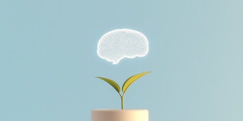 Growth Mindset Concept with Plant and Brain Icon