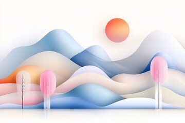 Gentle Abstract Digital Landscape with Soft Pastel Hued Flowing Geometric Forms and Minimalist Organic Arrangement   Vibrant Digital Color Palette Abstract Minimalist Composition Modern Art Influence