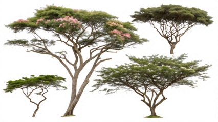 Collection of Isolated African Acacia Trees on Transparent Background for Plant and Nature Designs