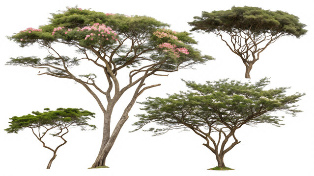 Collection of Isolated African Acacia Trees on Transparent Background for Plant and Nature Designs