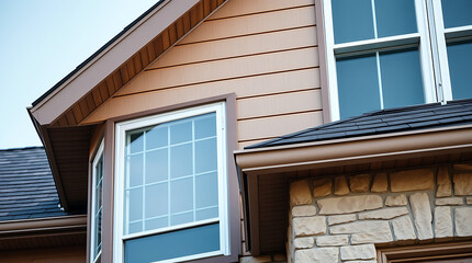Fototapeta premium House Exterior with Bay Window and Brown Vinyl Siding
