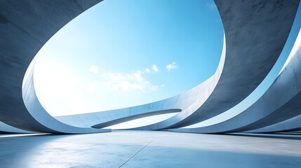 Sleek Modern Abstract Architecture with Empty Concrete Floor Against Clear Blue Sky